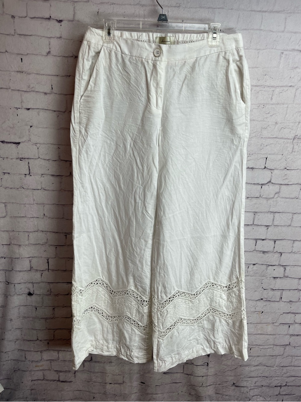 Anthropologie elevenses size 8P cream colored linen blend pants